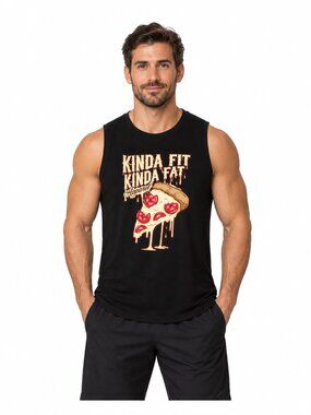 KINDA FIT KINDA FAT Men's Muscle Tee Sleeveless Black w/Logo 2X